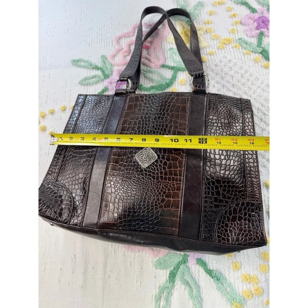 Coldwater Creek Dark Brown Faux Croc Tote Bag Silver Accent - Picture 4 of 11